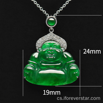 18K White Gold Imperial Green Jadeite Buddha přívěsek